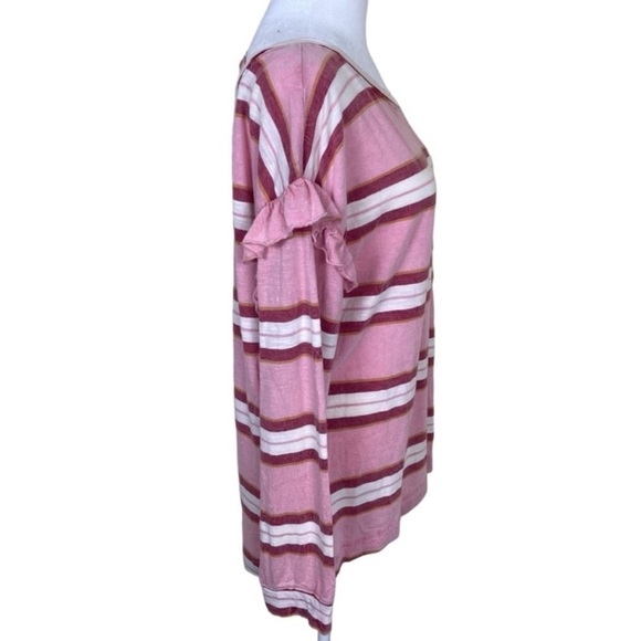 Anthropologie Pilcro Ruffled Open-Back Slouchy Oversized Shoulder Top Striped - Picture 6 of 16